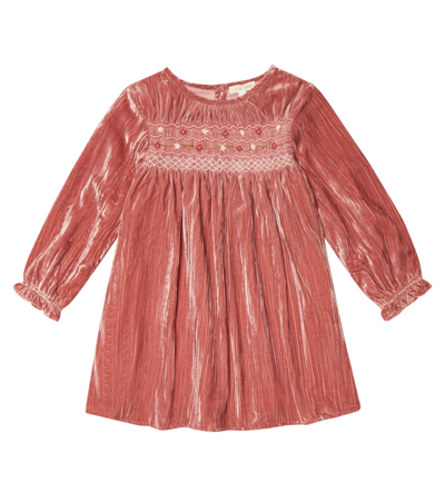 Louise Misha Kids' Chachani Embroidered Velvet Dress In Sienna