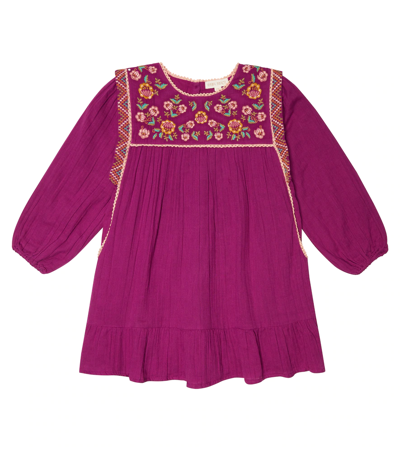 Louise Misha Kids' Isatys Embroidered Cotton Dress In Raspberry