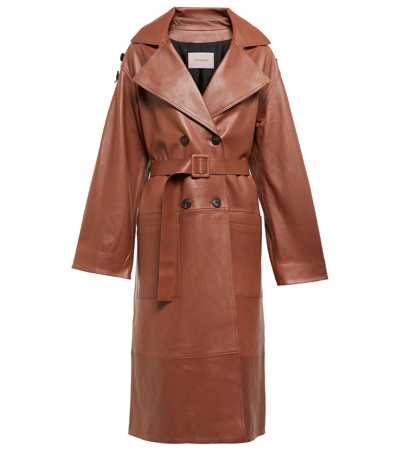 Yves Salomon Rust Leather Trench Coat - Red - 10