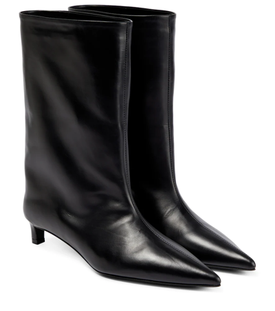 Jil Sander Leather Heeled Ankle Boots In Black