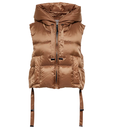 Max Mara Seigo Short Hooded Tech Down Vest In Brown