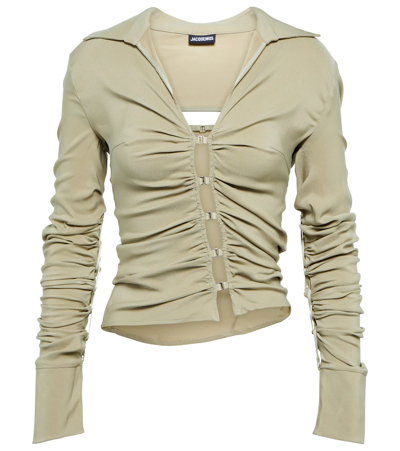 Jacquemus La Chemise Soffio Gathered Shirt In Nude & Neutrals