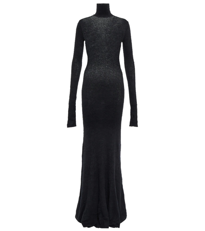 Balenciaga Turtleneck Cotton-blend Maxi Dress In Black