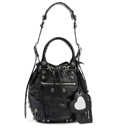 Balenciaga Le Cagole Small Leather Bucket Bag In Black