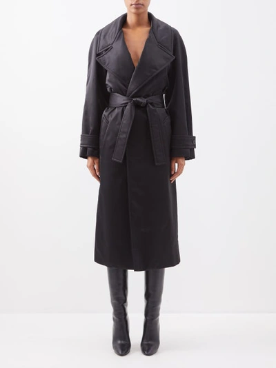 Saint Laurent Wrap-front Belted Silk-satin Coat In Nero