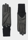 Agnelle Cecilia Leather & Ribbed Cashmere Gloves In Black