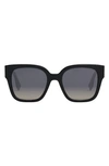 Fendi O'lock Polarized Square Sunglasses, 54mm In Shiny Black Smoke
