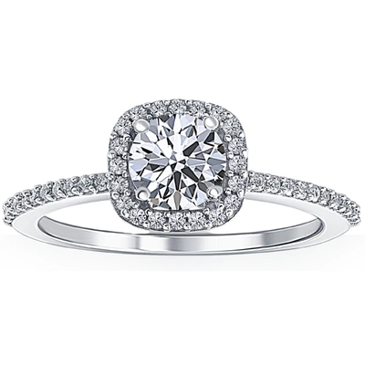 Pompeii3 Certified 1 Ct Tw Diamond Cushion Halo Engagement Ring 14k White Gold Lab Grown In Silver