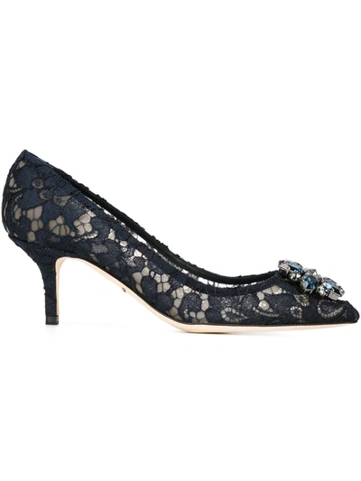 Dolce & Gabbana Lace-detail 75mm Heeled Pumps In Blue