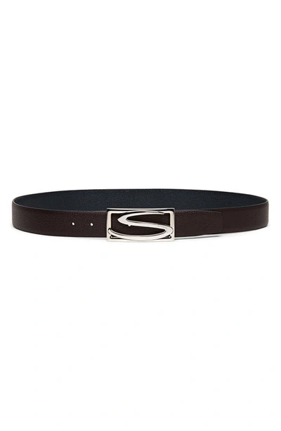 Santoni Men's Rectangle S-buckle Reversible Leather Belt In Black