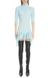 GIVENCHY RIBBED RUFFLE HEM TURTLENECK MINIDRESS