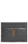 Saint Laurent Gaby Quilted Leather Card Case In Grey