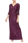 Alex Evenings Sequin Column Gown In Plum