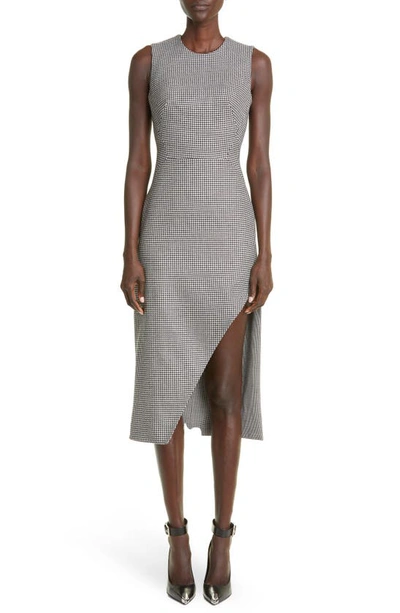 Alexander Mcqueen Houndstooth Sleeveless Wool Dress In Gray