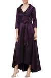 Alex Evenings Portrait Collar Faux Wrap Gown In Plum