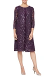 Alex Evenings Embroidered Mock Jacket Cocktail Dress In Eggplant