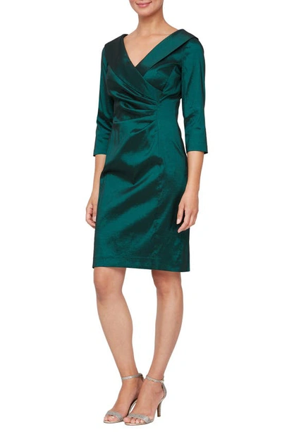 Alex Evenings Three-quarter Sleeve Satin Sheath Dress In Emer Green