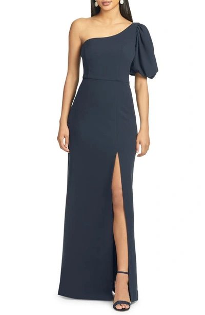 Sachin & Babi Nadia One-shoulder Puff-sleeve Gown In Navy