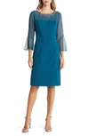 Alex Evenings Embellished Illusion Neck Sheath Dress In Peacock