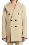 Bottega Veneta Structured Curved Back Coat In Oatmeal Melange