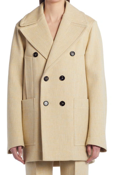 Bottega Veneta Structured Curved Back Coat In Oatmeal Melange