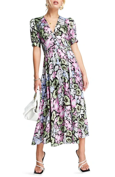 Topshop Floral Print Button-up Midi Dress In Multi