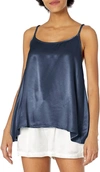 PJ HARLOW Daisy Satin Tank With Braided Straps & Elastic Back in Navy