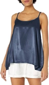 Pj Harlow Daisy Satin Tank With Braided Straps & Elastic Back In Navy In Blue