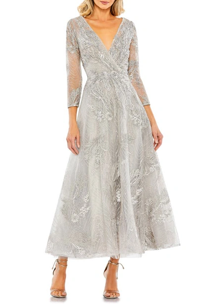 Mac Duggal Beaded Floral A-line Cocktail Dress In Platinum