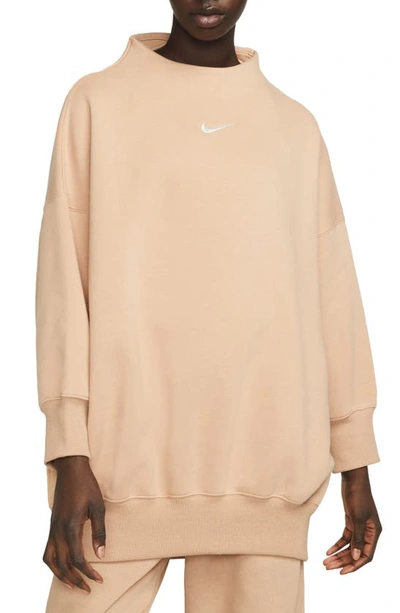 Nike Women's  Sportswear Phoenix Fleece Over-oversized Mock-neck 3/4-sleeve Sweatshirt In Brown