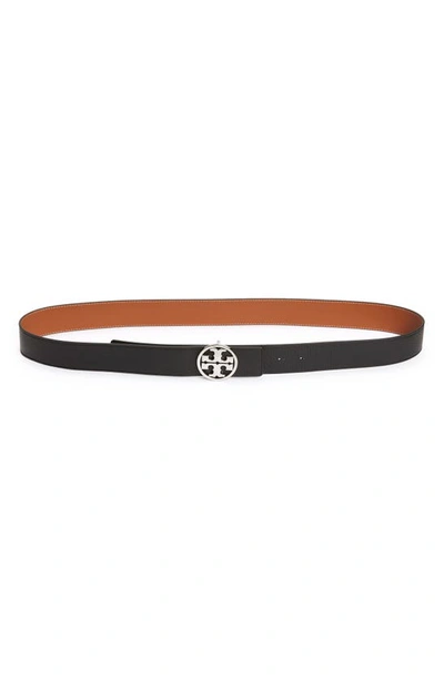 Tory Burch Reversible Miller Leather Belt In Black / Gold