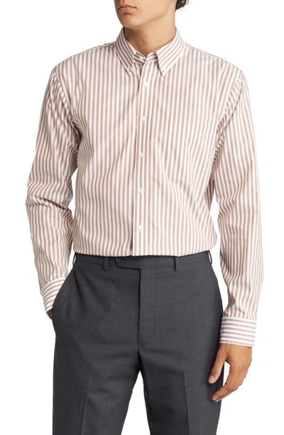 Nordstrom Trim Fit Non-iron Royal Oxford Bengal Stripe Button-down Dress  Shirt In White- Rust Wide Bengal | ModeSens