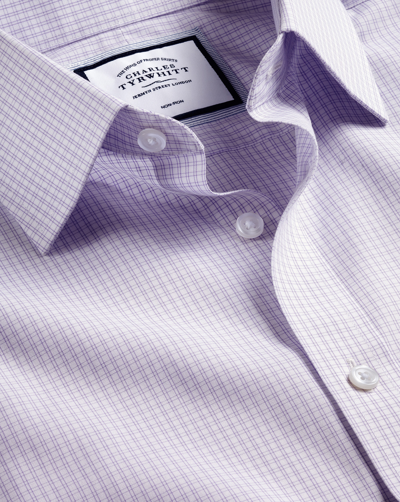 Charles Tyrwhitt Classic Collar Non-iron Double Check Cotton Dress Shirt In Purple