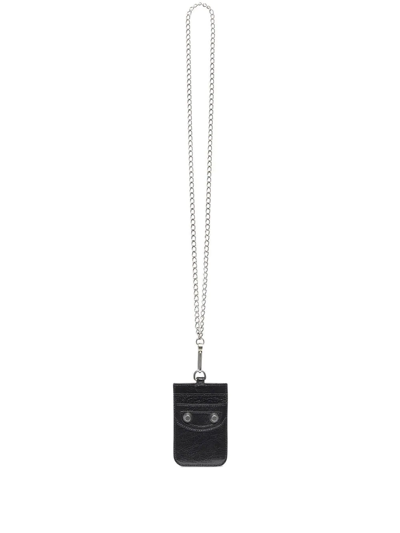 Balenciaga Hourglass Card-holder Necklace In Black