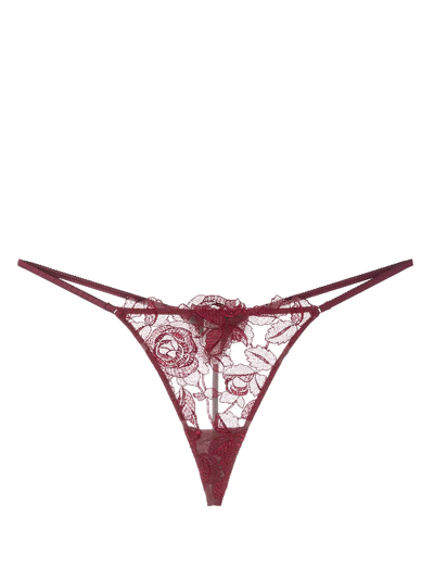 Fleur Du Mal Rose Embroidered V-string Thong In Red