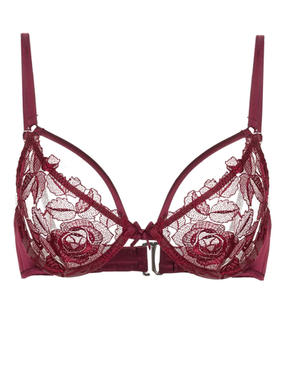 Fleur Du Mal Floral-embroidered Lace Bra In Mulberry