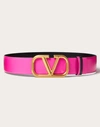 Valentino Garavani Reversible Vlogo Signature Belt In Glossy Calfskin 40 Mm Woman Pink Pp/black 090