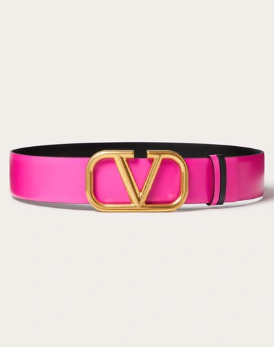Valentino Garavani Reversible Vlogo Signature Belt In Glossy Calfskin 40 Mm Woman Pink Pp/black 070