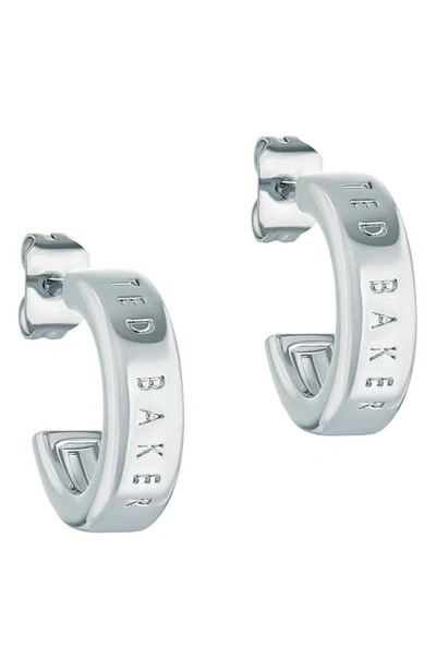 Ted Baker Helanna Nano Logo Huggie Hoop Earrings In Silver Tone