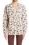 Dries Van Noten Naffs Leopard Print Merino Wool & Cashmere Blend Cardigan In White