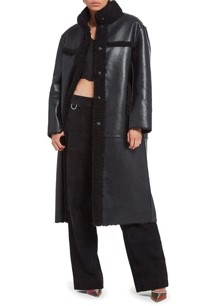 Apparis Tilly Reversible Faux Shearling Long Coat In Black