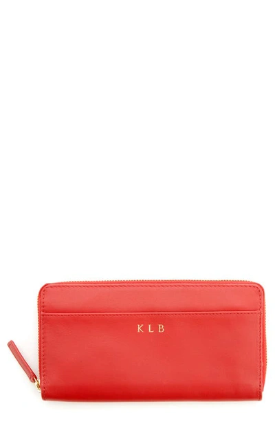 Royce New York Personalized Continental Rfid Leather Zip Wallet In Red - Deboss