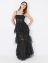 BCBGMAXAZRIA OLY TIERED RUFFLE TULLE EVENING GOWN