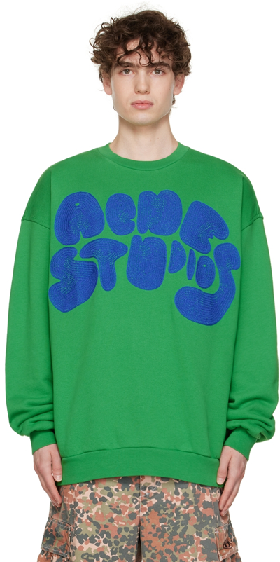 Acne Studios Bubble Logo-embroidered Oversized-fit Cotton-jersey Sweatshirt In Green