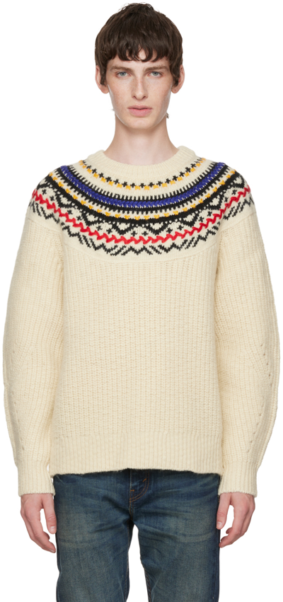 Isabel Marant Gillen Ribbed Fair Isle Wool Blend Sweater In Ecru