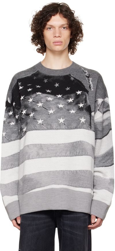 Palm Angels Flag Viscose Blend Knit Crewneck Sweater In Grey