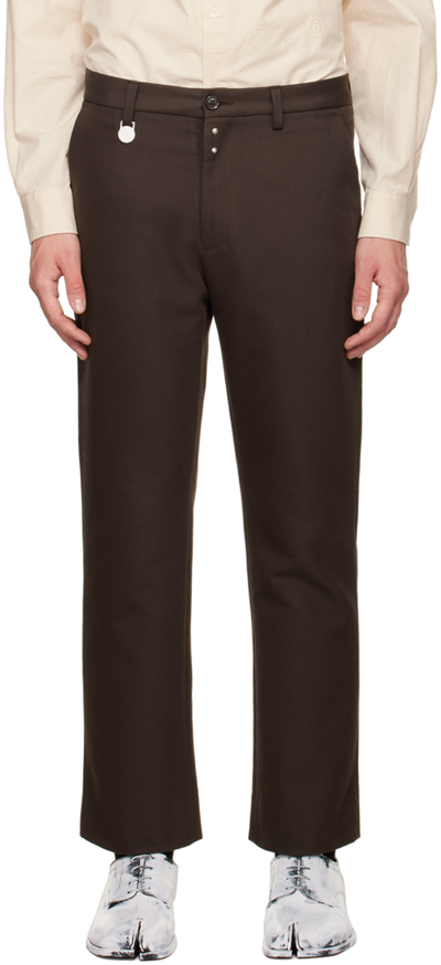 Mm6 Maison Margiela Studded Cotton-blend Cropped Trousers In Brown