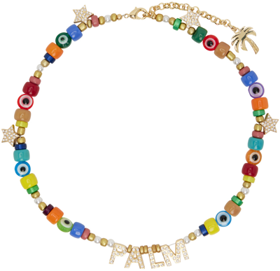 Palm Angels Multicolor 'palm' Beads Necklace In Gold Multi