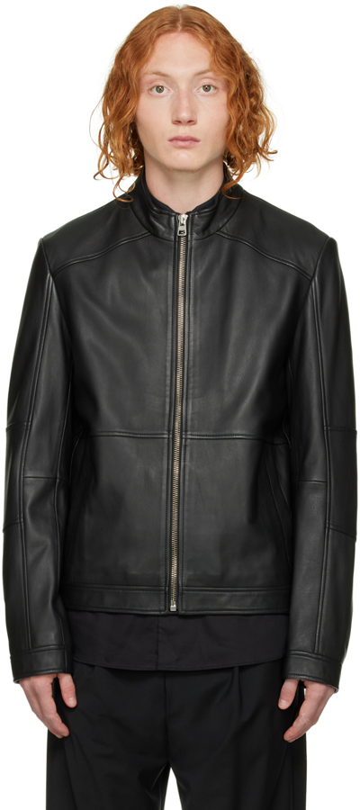 Hugo Black Lokis Leather Jacket In 001 Black