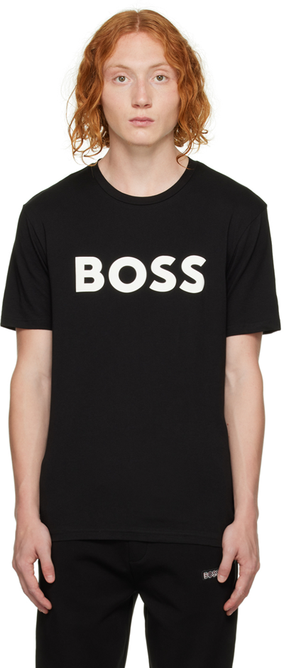 Hugo Boss Boss Logo-print Cotton T-shirt Black In Nero